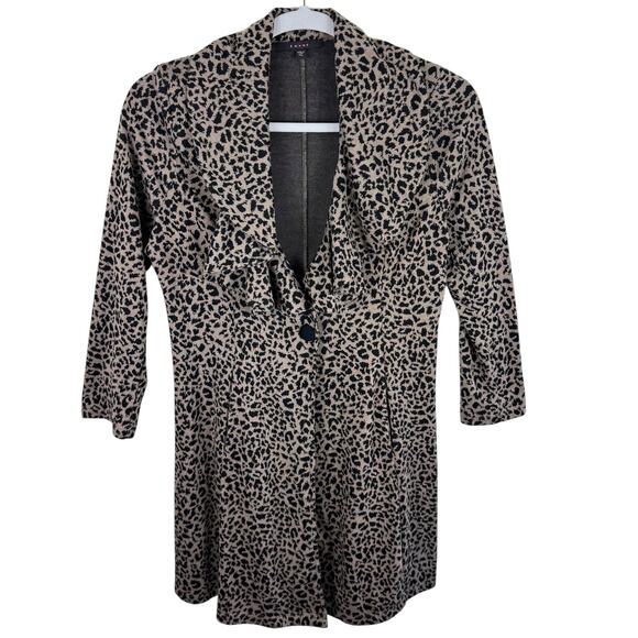 Fever Y2K Leopard Print Long Line Cardigan Duster Ruffled Collar Pockets Size XL - Picture 1 of 8